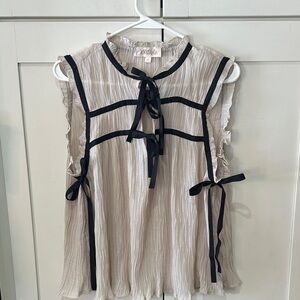 Ruffle Sleeve Top with Black Tie Accents